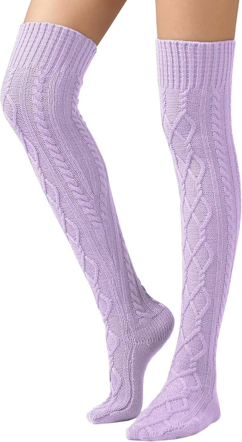 SherryDC Women's Cable Knit Thigh High Boot Socks Extra Long Winter Stockings Leg Warmers - Image 1